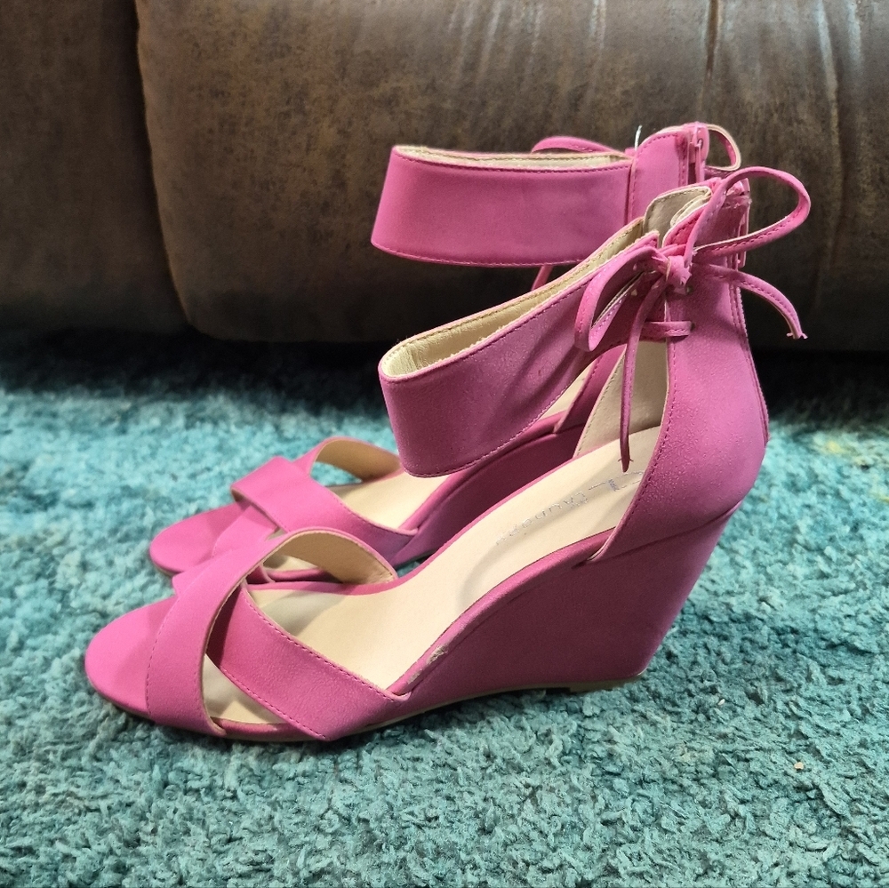 CL By Laundry Hot Pink Wedge Sandals Ankle Strap 9/40